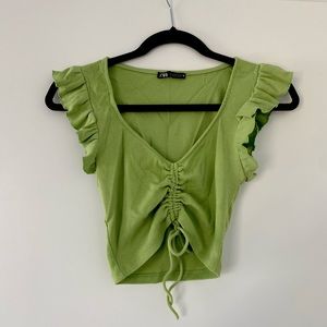 Zara green cinched crop top